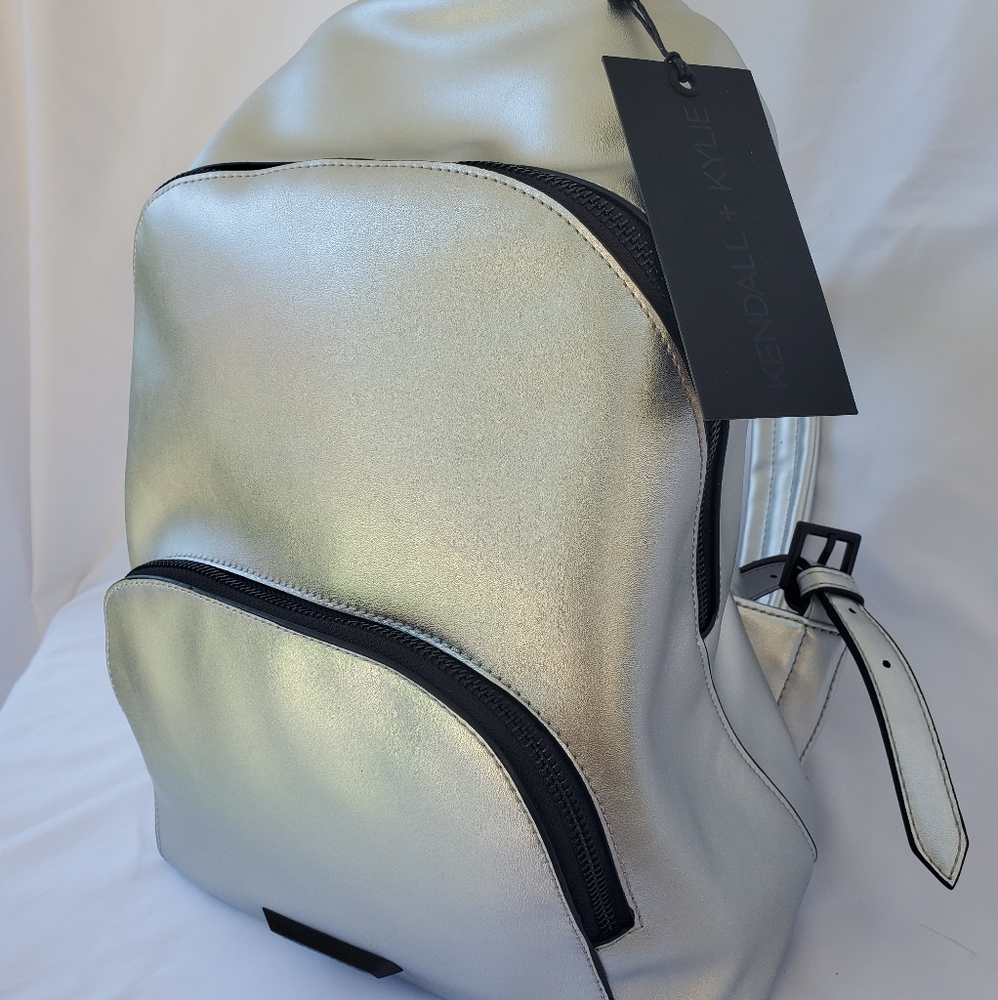 Kendall & Kylie Vegan Silver Metallic Backpack